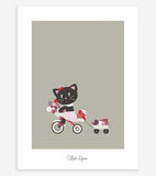MILLY & FLORE - Kinderposter - Katze und Dreirad