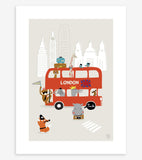 LONDON - Poster für Kinder - Londoner Bus und Tiere