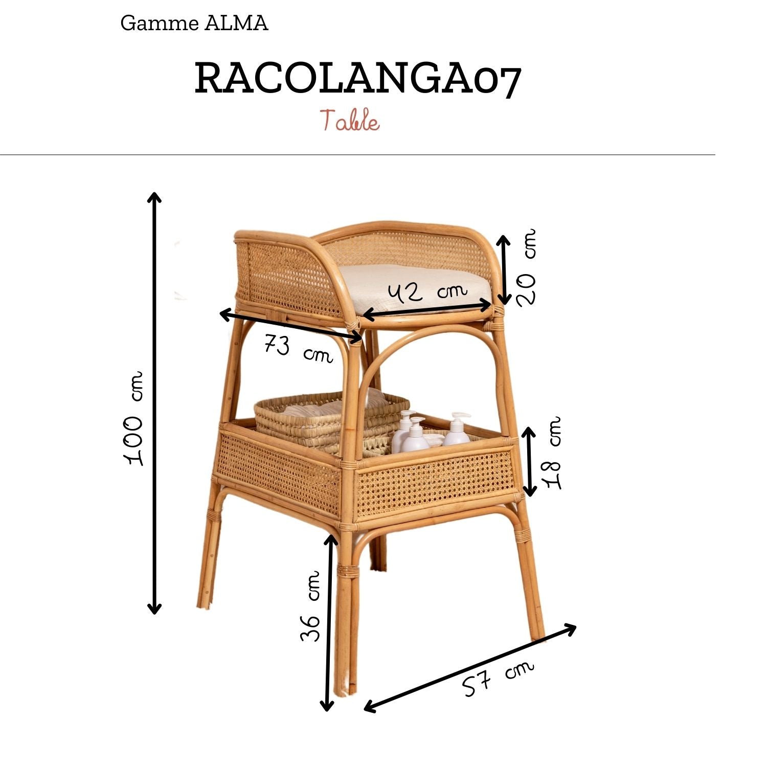 ALMA - Table à langer en rotin et cannage