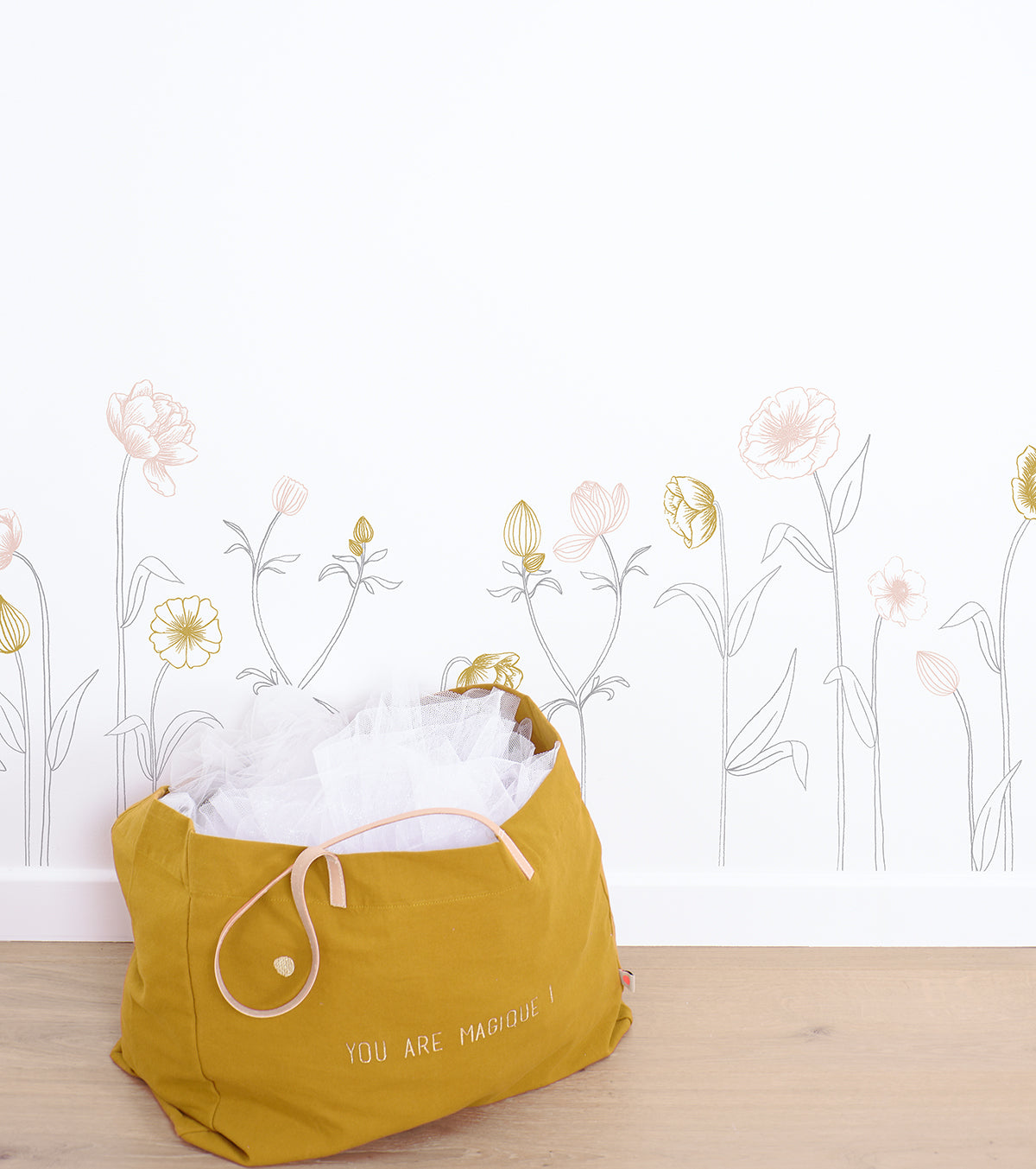 BOTANY - Große Wandsticker - Große Blumen (Rosa und Ocker)