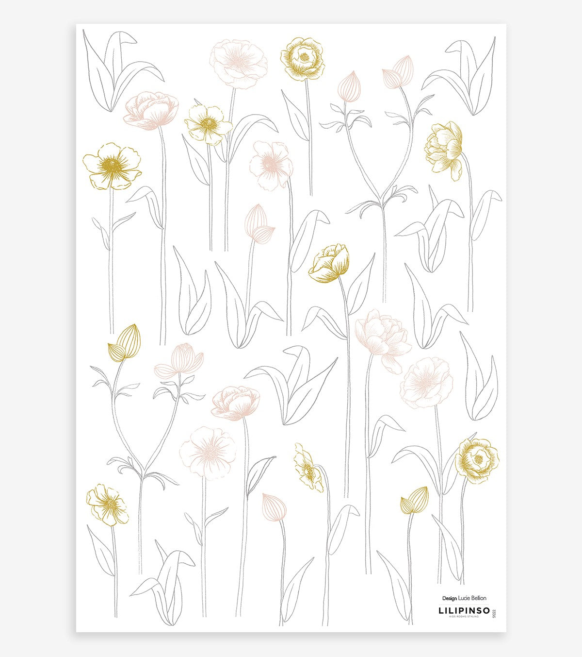 BOTANY - Wandsticker Wandbilder - Blumen (Rosa und Ocker)