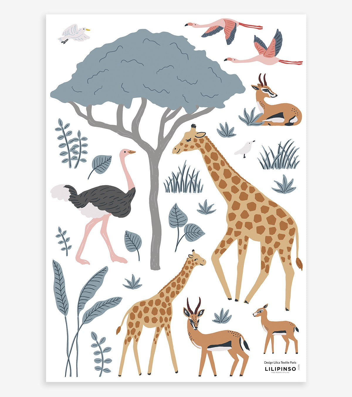 Wandsticker animaux savane - Giraffe, Gazelle, Strauß - TANZIANIA