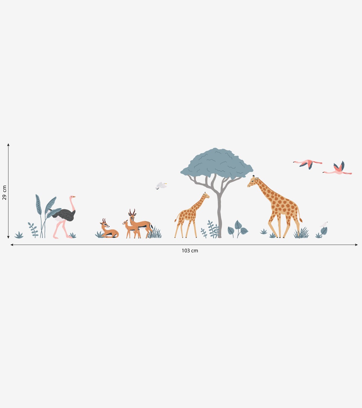 Wandsticker animaux savane - Giraffe, Gazelle, Strauß - TANZIANIA
