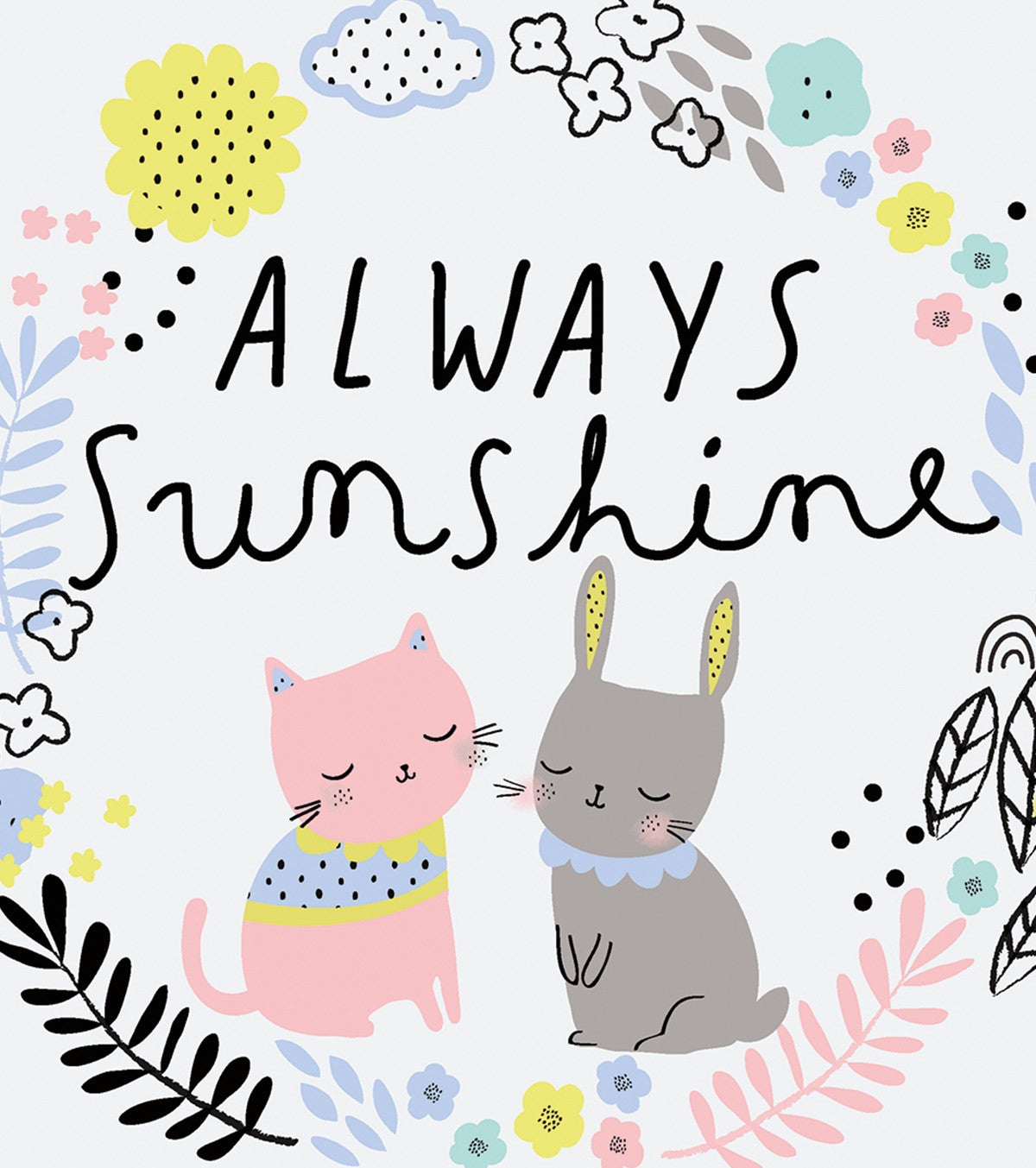 HAPPY CLOUDS - Poster für Kinder - Katzen und Blumen