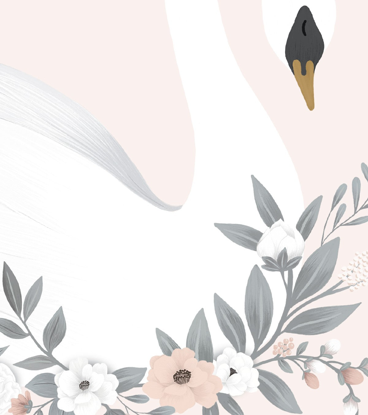GRACE - Poster für Kinder - Schwan und Blumen (rosa Hintergrund)