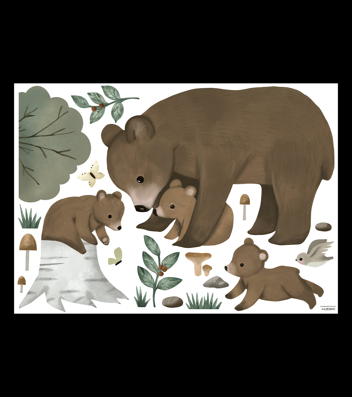 KHARU - Wandsticker Wandbilder - Die Bärenfamilie