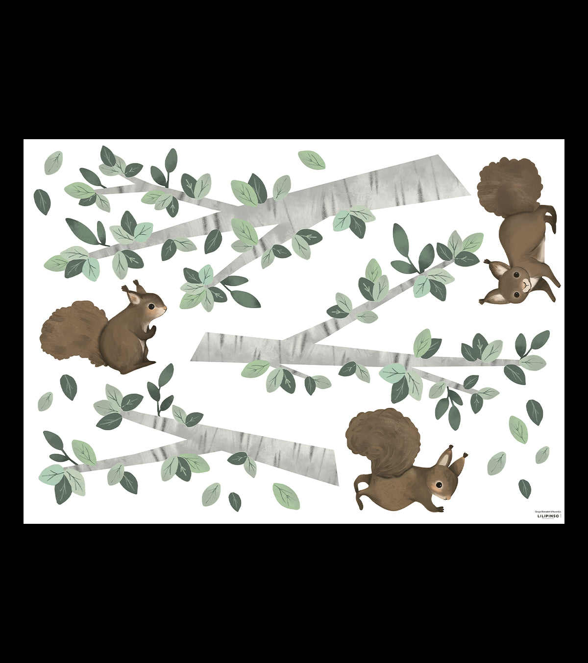 KHARU - Wandsticker Wandbilder - Eichhörnchen und Zweige