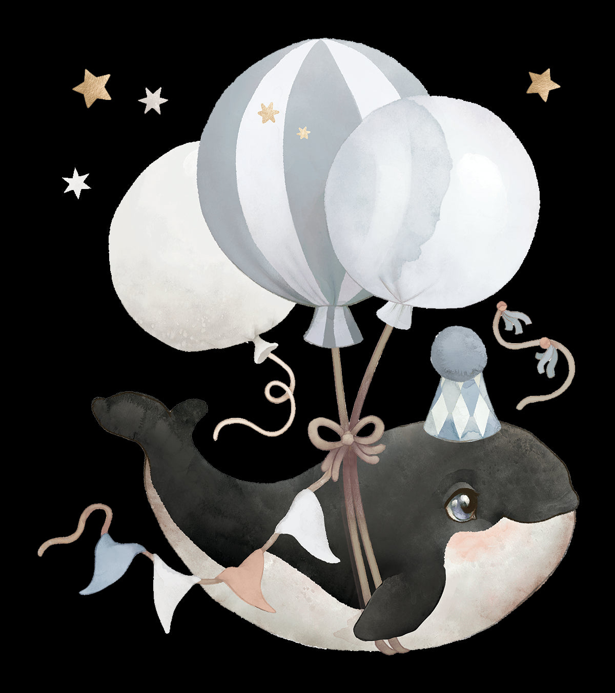 SELENE - Großer Sticker - Orca und Luftballons (blau)