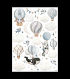 SELENE - Wandsticker Wandbilder - Tiere und Heißluftballons (blau)