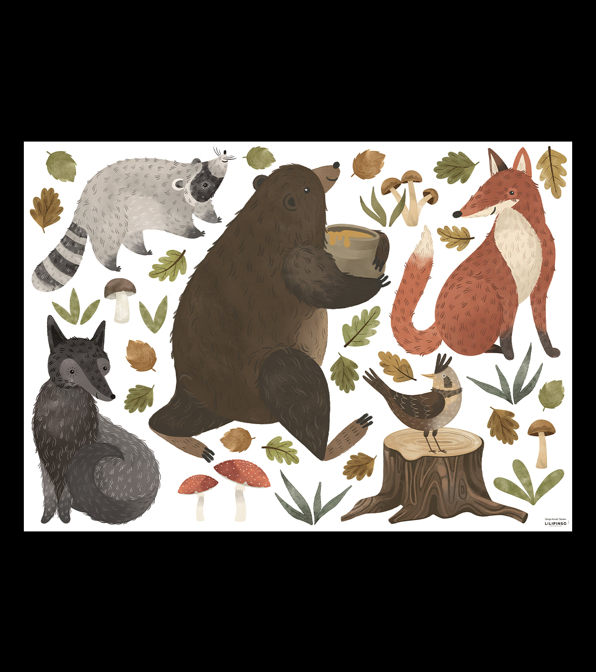 NORWOOD - Wandsticker Wandbilder - Der Bär und seine Freunde aus dem Wald